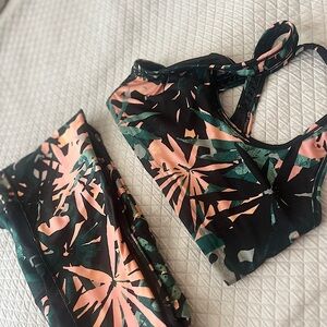 Tropical Leaf Print Activewear Set